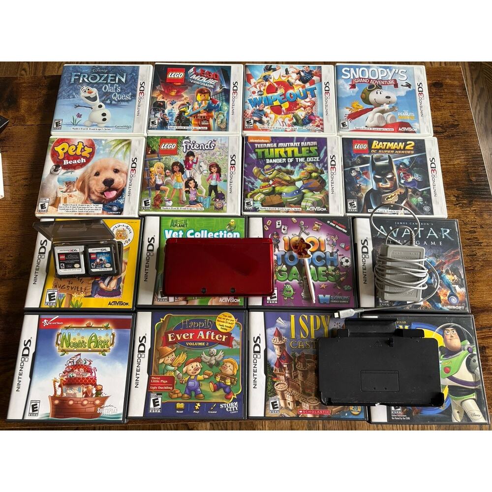 Nintendo 3DS Console Bundle with Charger, Stylus, 18 3DS/DS Games - Tested